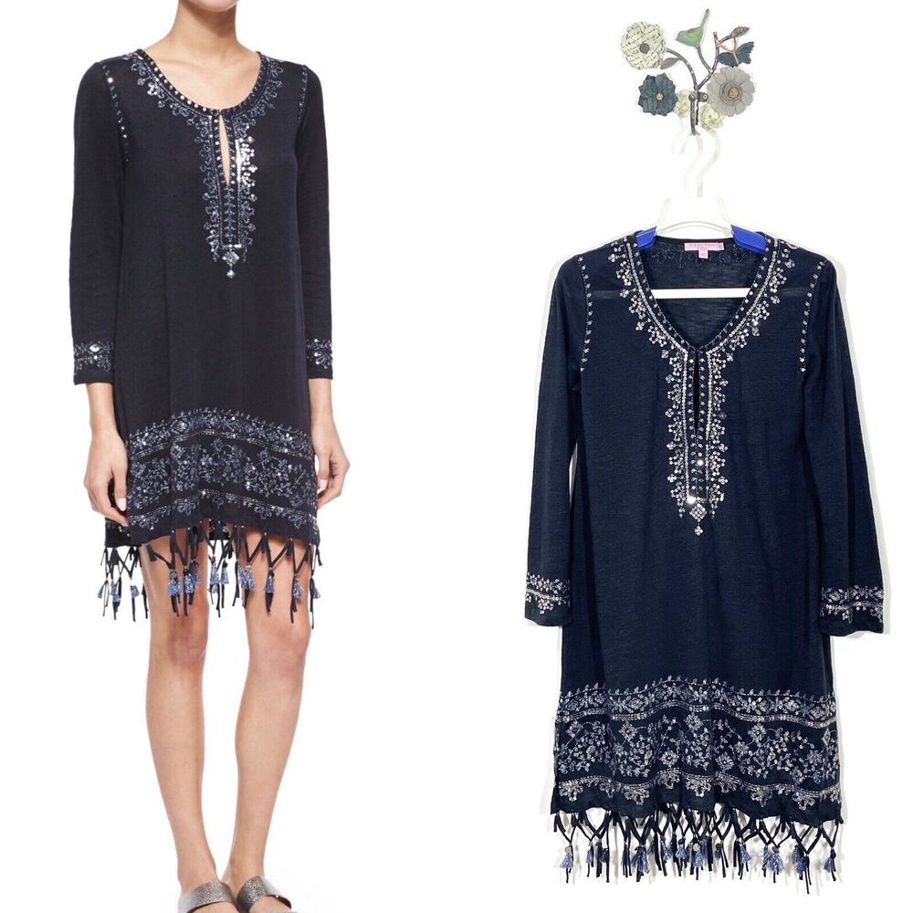 Calypso St. Barth Berega Sequin-Embroidered Tunic Gray Size XS